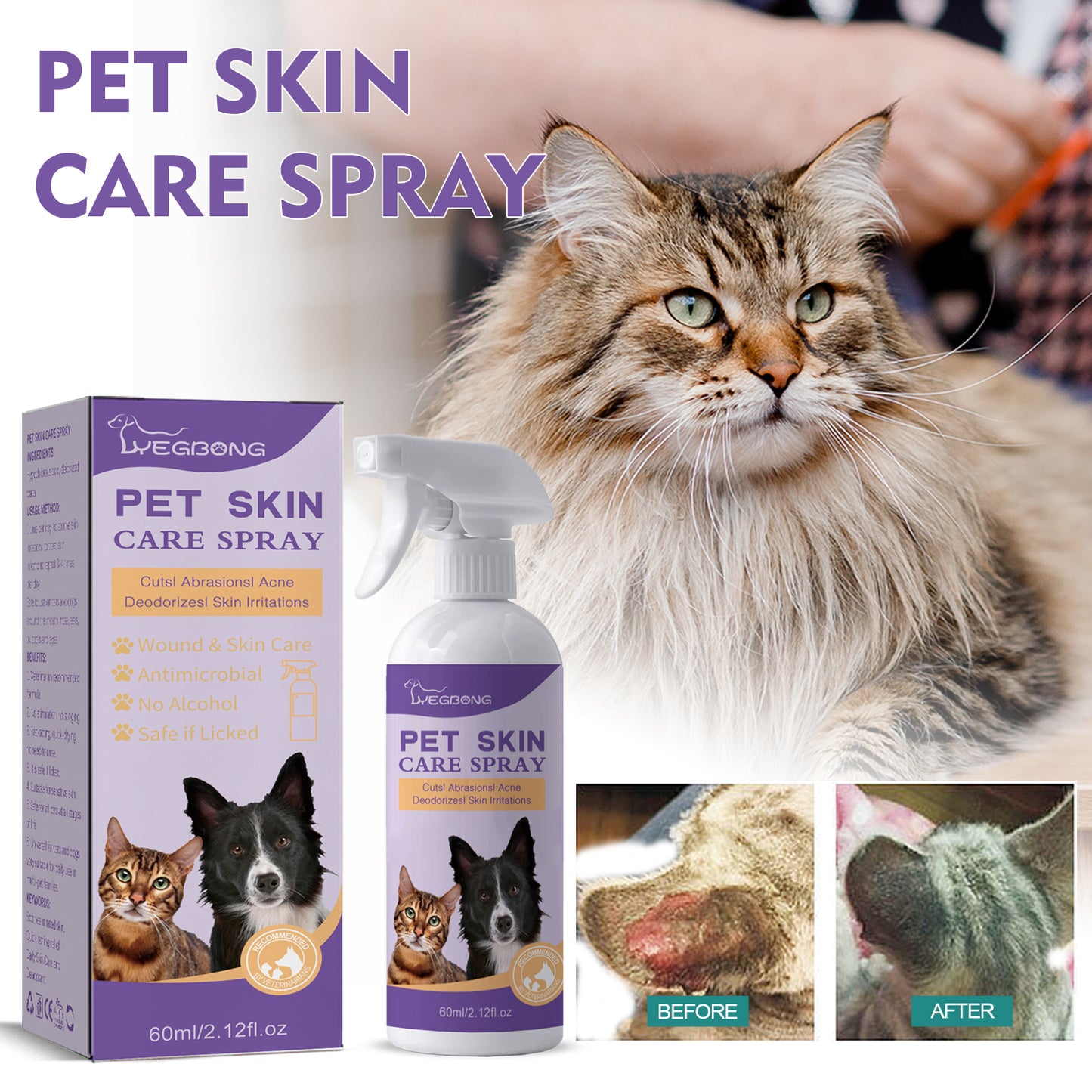 Pet Skin Relief Spray, Relieves Dog And Cat Skin Itchiness Eliminates Mites Cleaning Care Spray