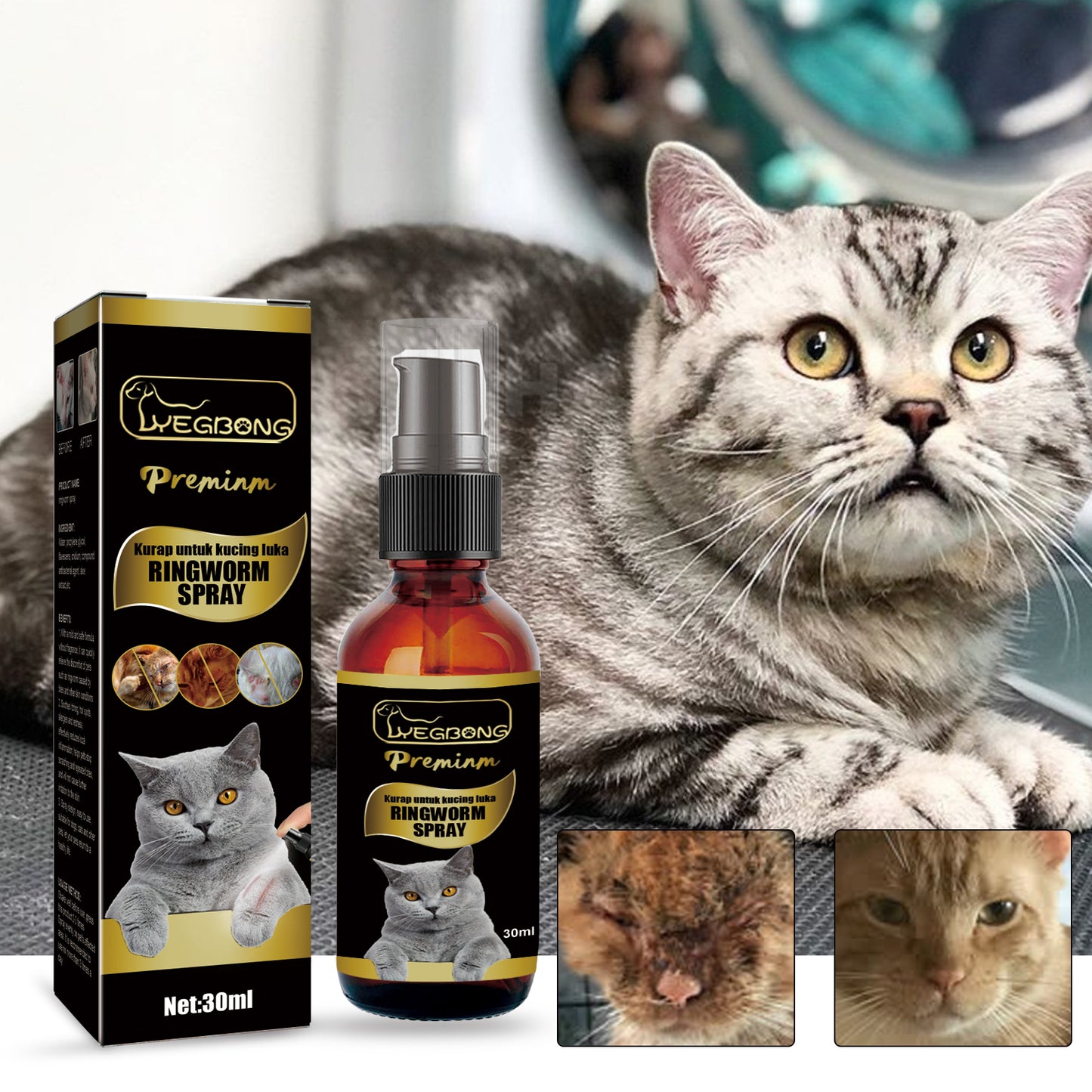 Cat Ringworm Spray, Pet Cats Anti-Mite Cat Moss Care Skin External Use Anti-Itch Spray
