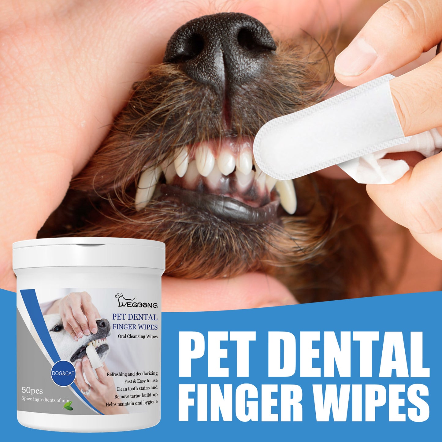 Pet Dental Finger Wipes, Bad Breath Tartar Teeth Yellow Dog Clean Mouth Care Finger Cover