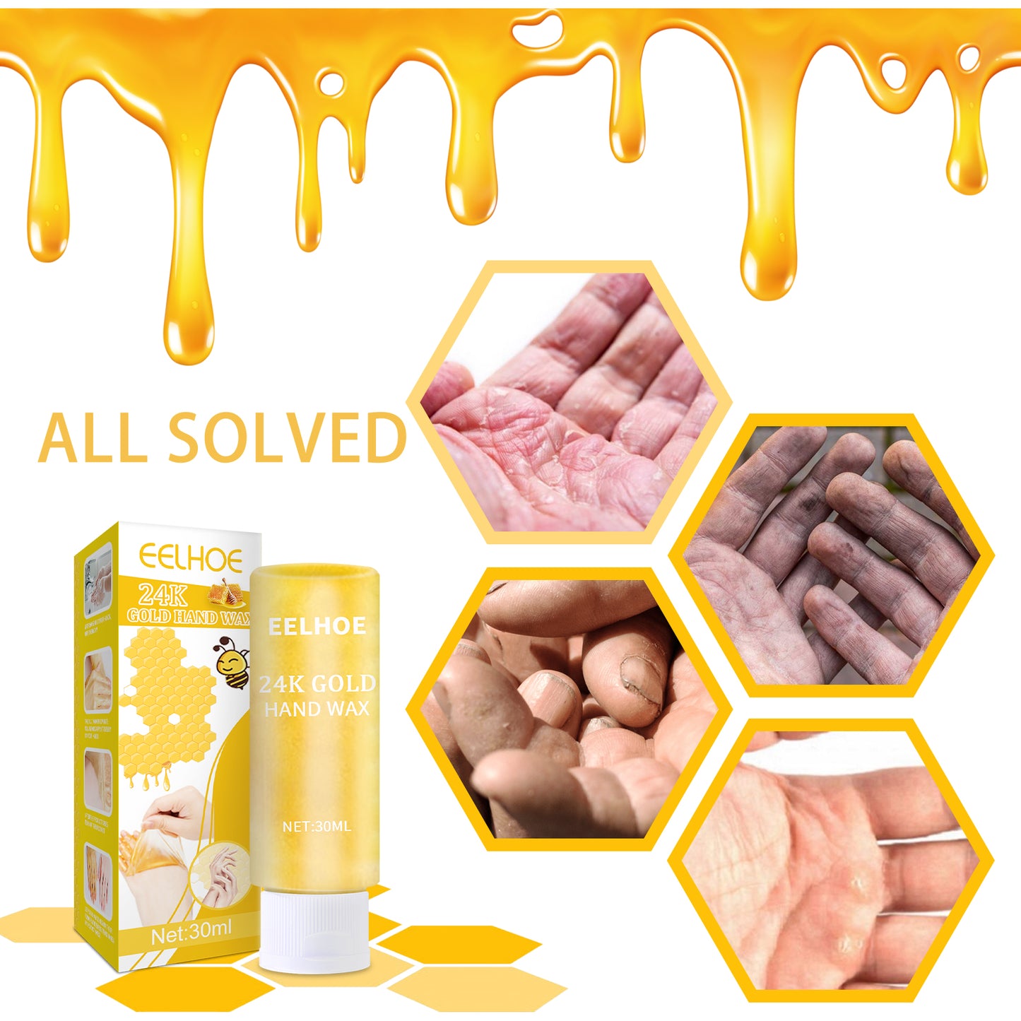 24k Gold Hand Mask, Moisturizing And Exfoliating Delicate Hands Care Honey Hand Mask