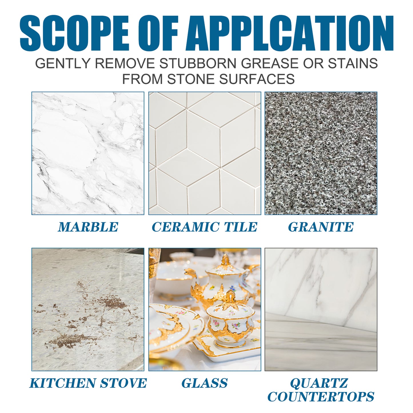 Stones Cleaning Powder, Kitchen Countertop Marble Tile Cleaning Oil Stain Removal Polishing Powder