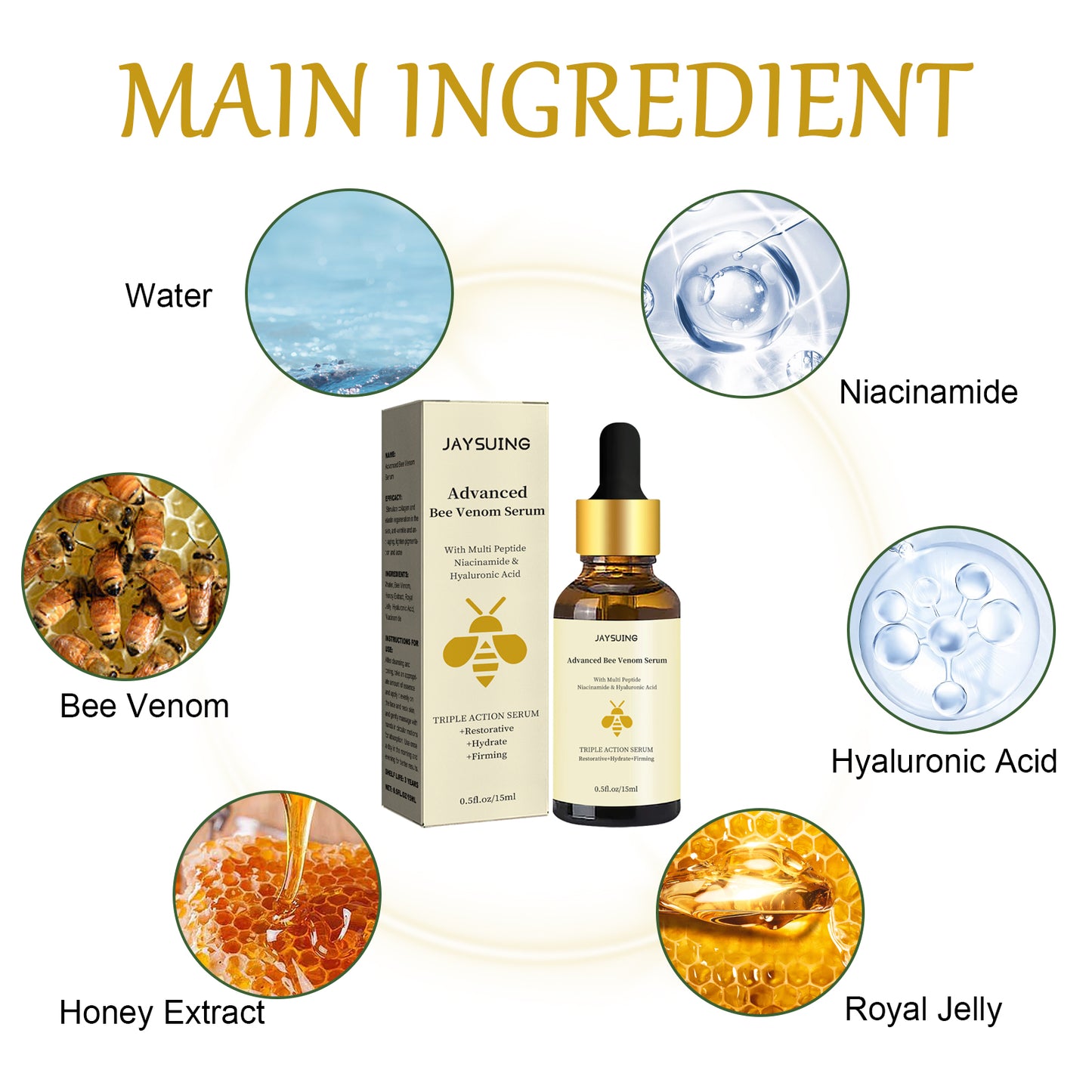 Bee Venom Essence, Reduces Lines Repair Dull Moisturizing Firming Skin Essence