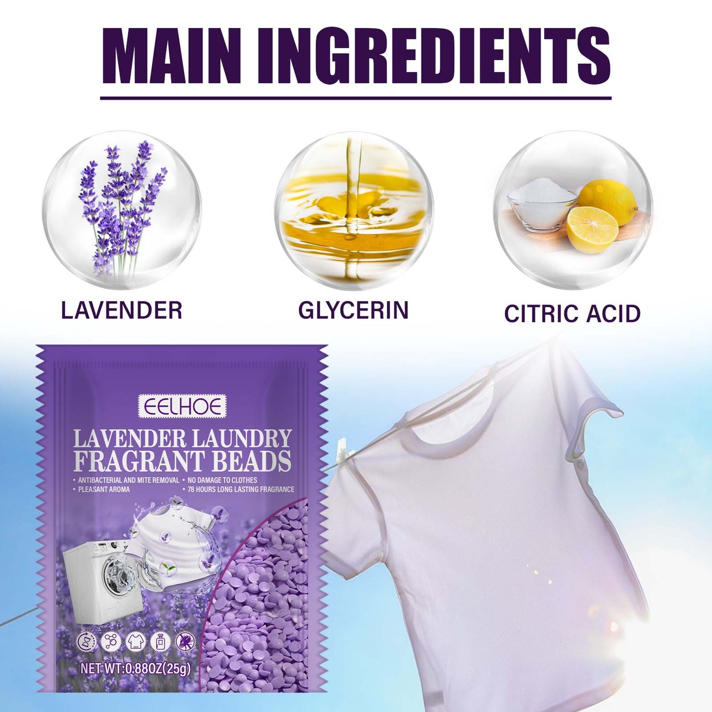 Lavender Laundry Anti-Mite Keepsake Beads, Clothing Antistatic Keep Fragrance Deodorant Protect Color Cleaning Softener