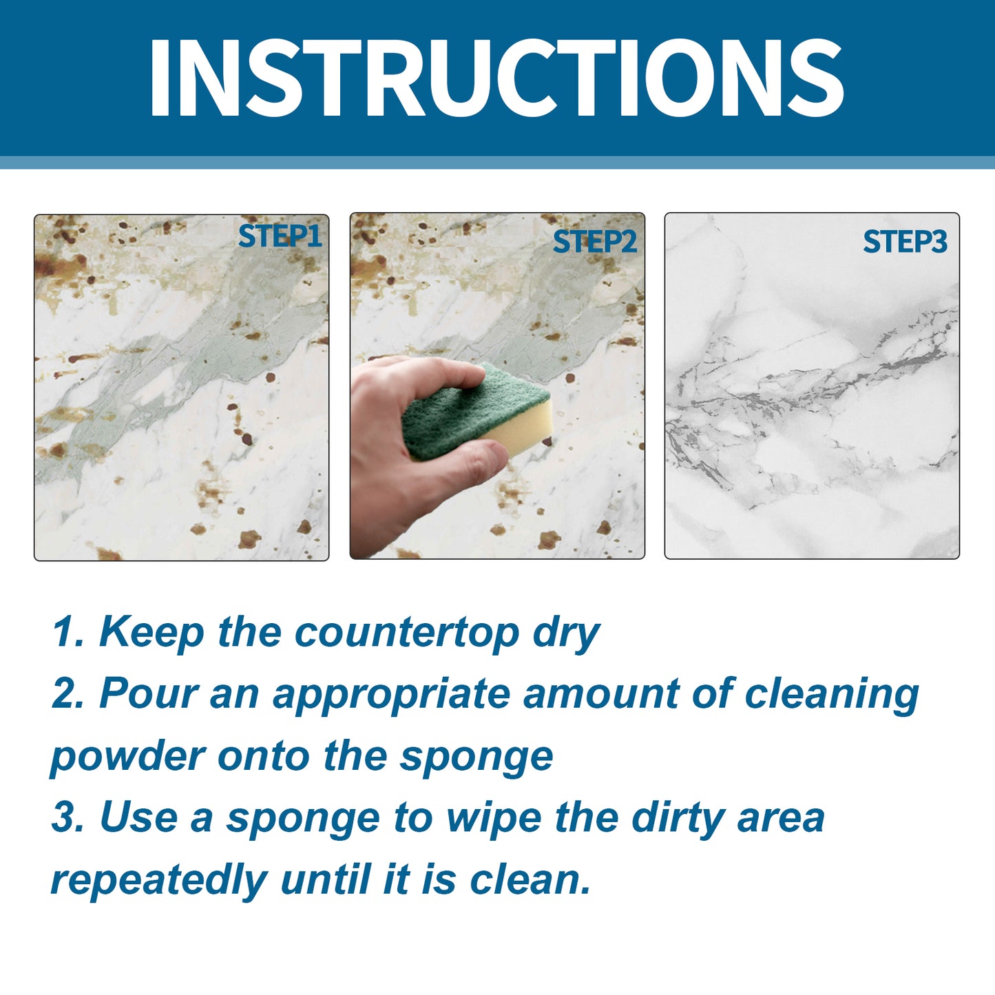 Stones Cleaning Powder, Kitchen Countertop Marble Tile Cleaning Oil Stain Removal Polishing Powder