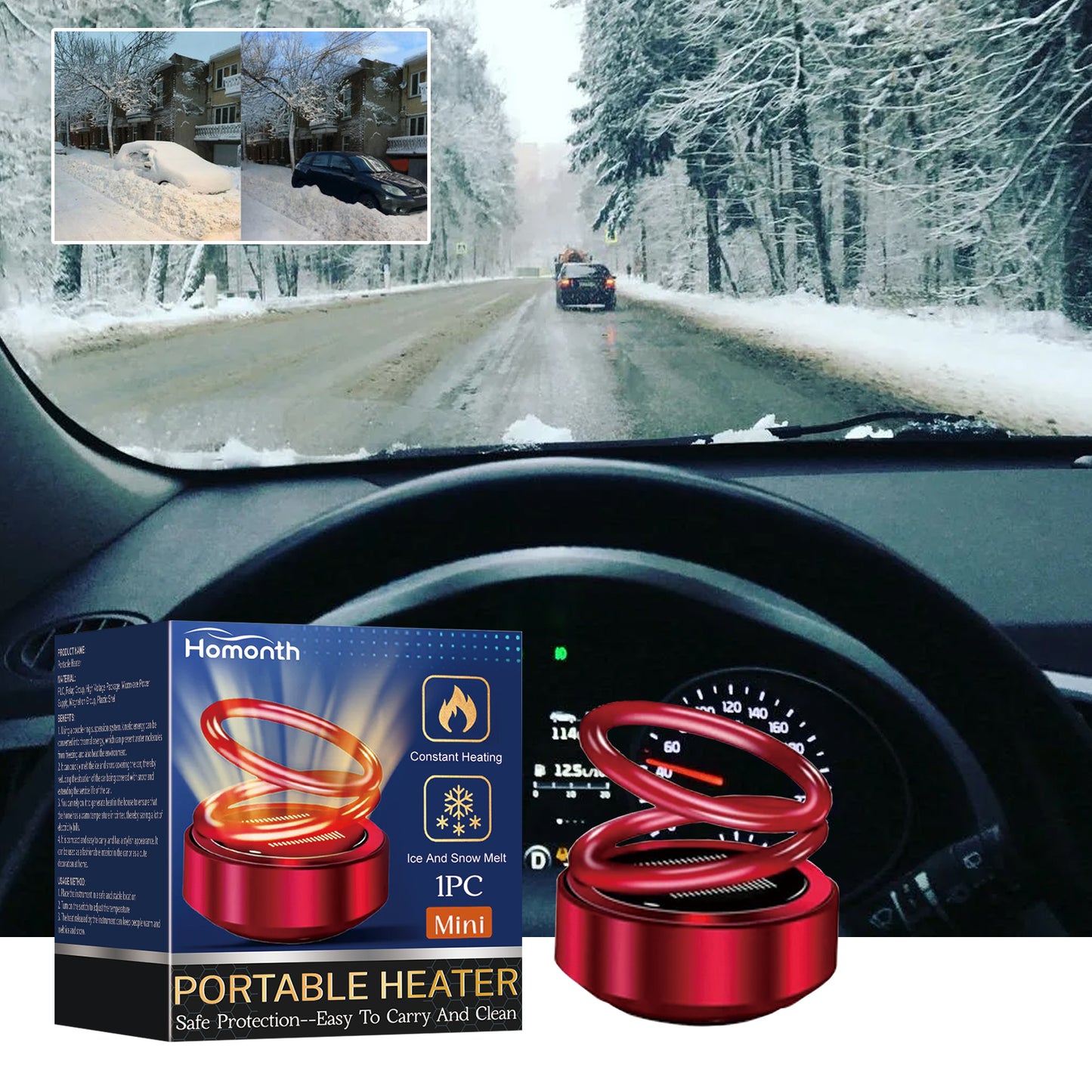 Portable Dynamic Molecular Heater, Car Window Snow, Ice And Fog Removal Convenient Heater
