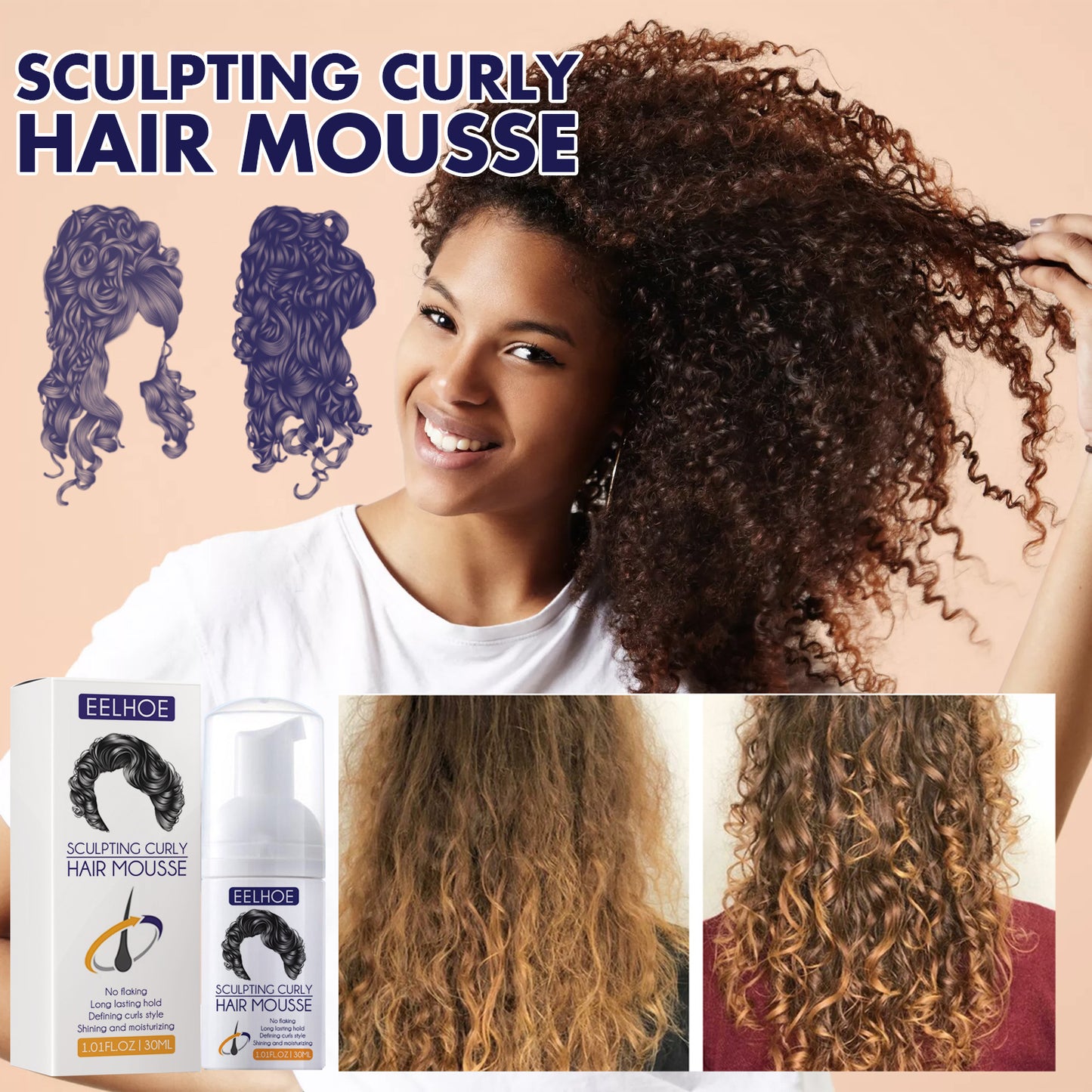 Elastin, Anti-Frizz Curly Hair Volumizing Natural Fluffy Moisturizing Styling Perm Care Style