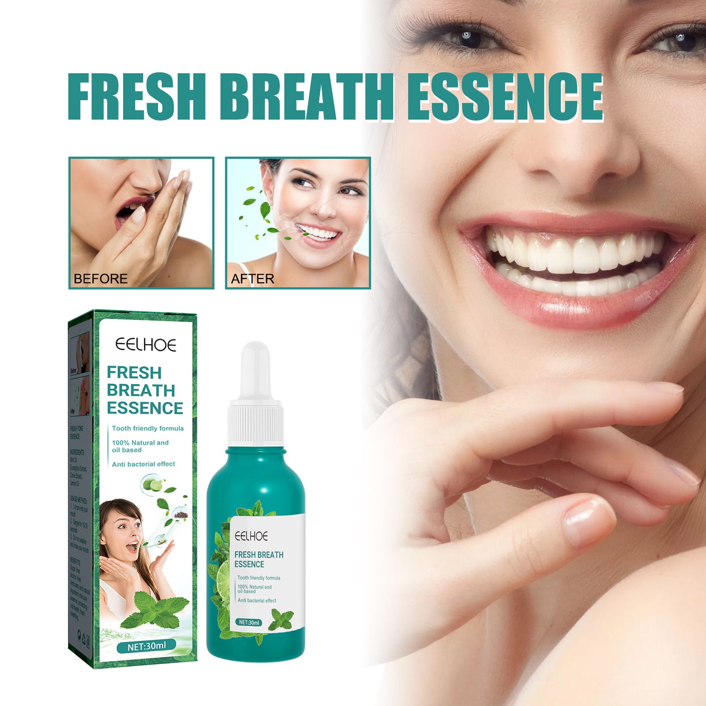 Fresh Breath Essence, Cleans Bad Breath And Leaves Fresh Breath Mint Scent Essence