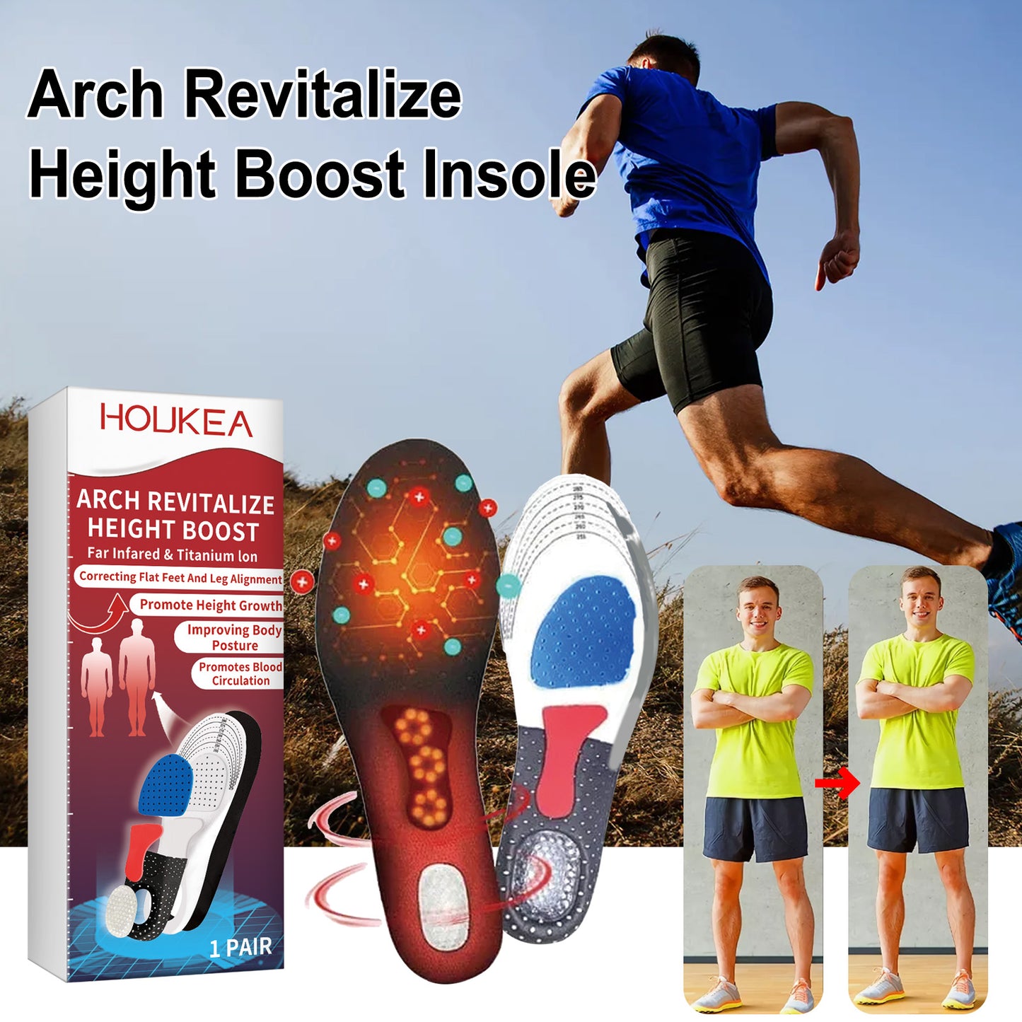 Arch Revitalize Height Boost Insole, Reduce Exercise Fatigue Foot Posture Correction Non-Slip Wear Resistant Insoles