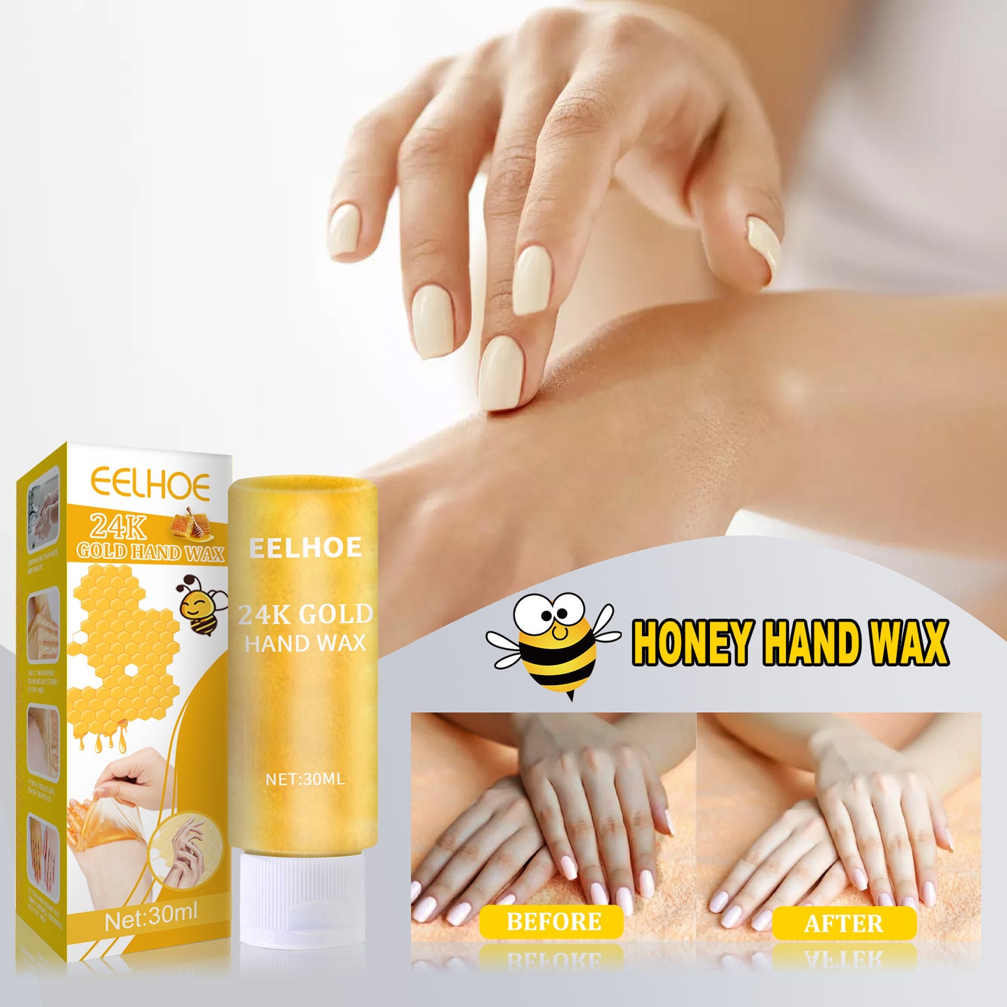 24k Gold Hand Mask, Moisturizing And Exfoliating Delicate Hands Care Honey Hand Mask