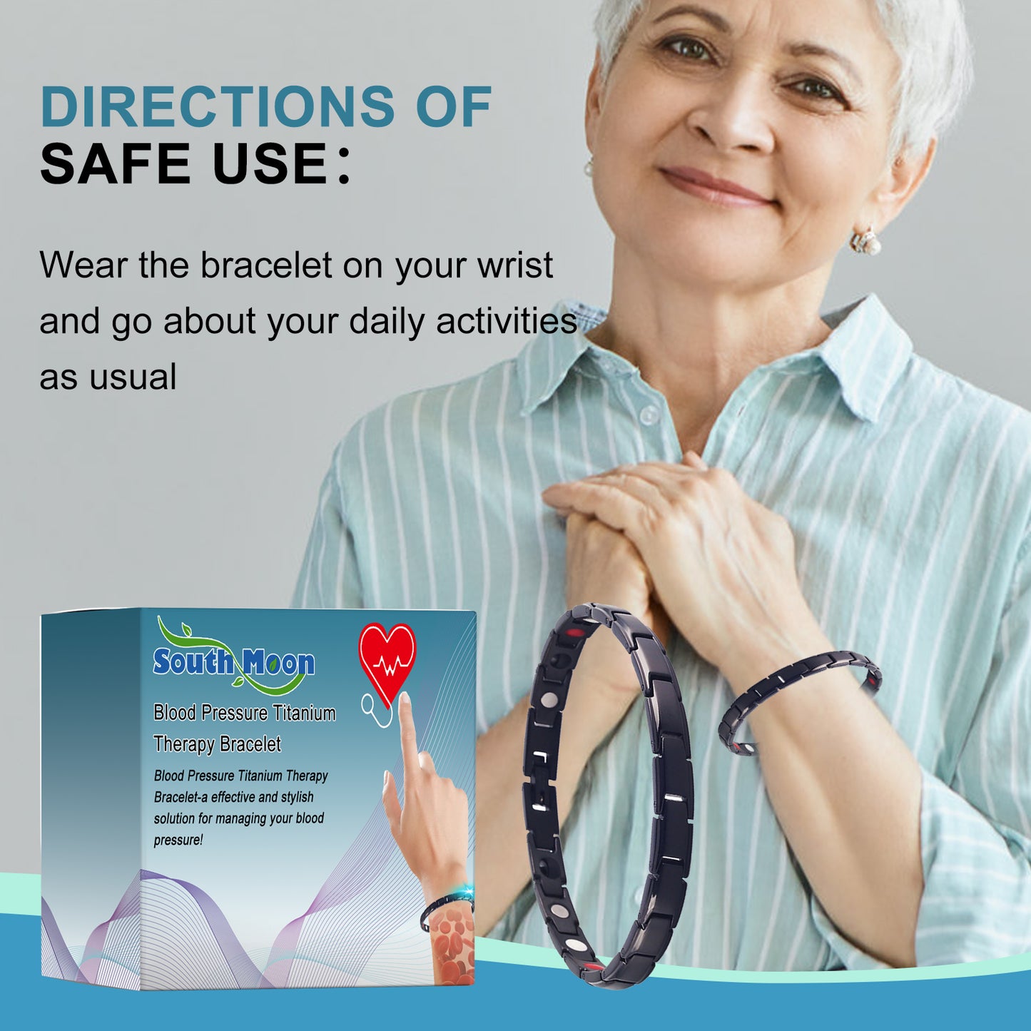 Blood Pressure Titanium Therapy Bracelet, Lightheadedness Relief Body Discomfort Capsule Body Care Bracelet