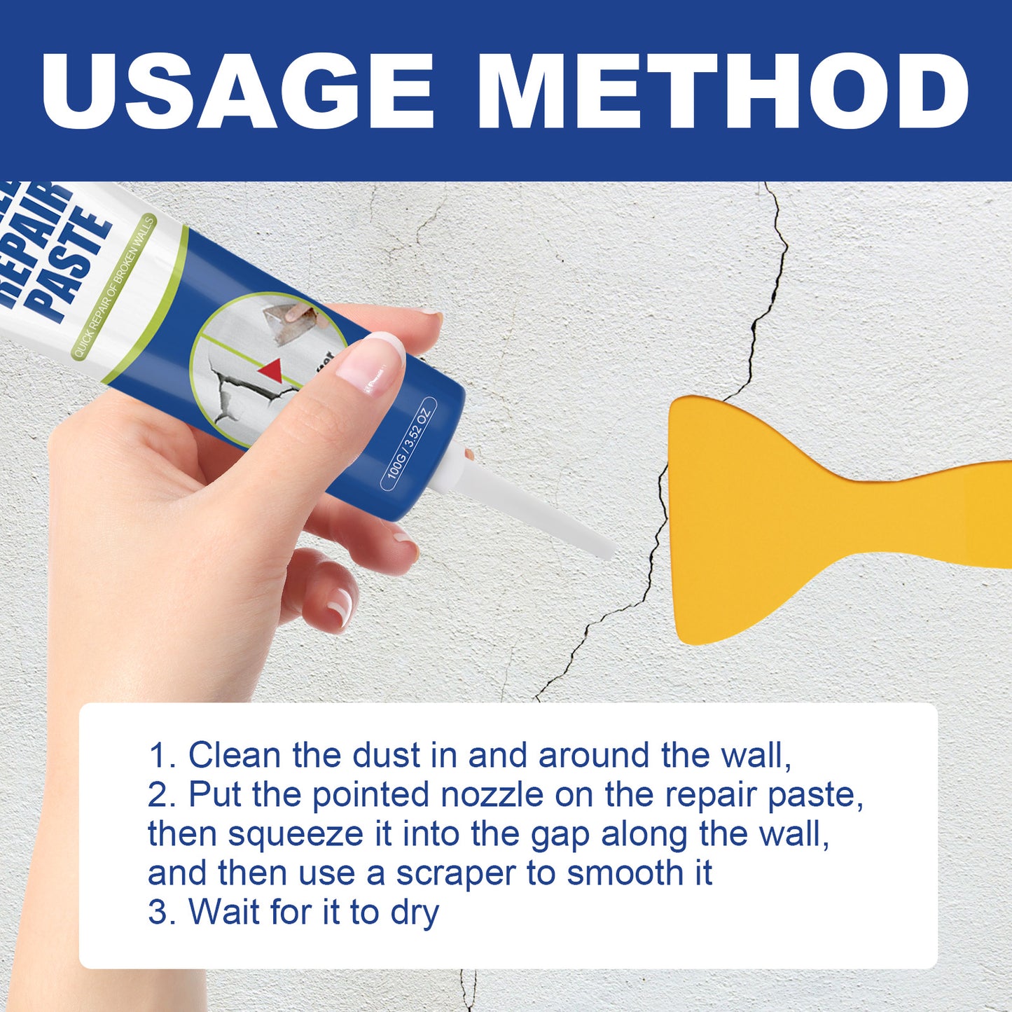 Wall Repair Paste, Home White Wall Crack Repair Plaster To Cover Mildew Stain Renovation