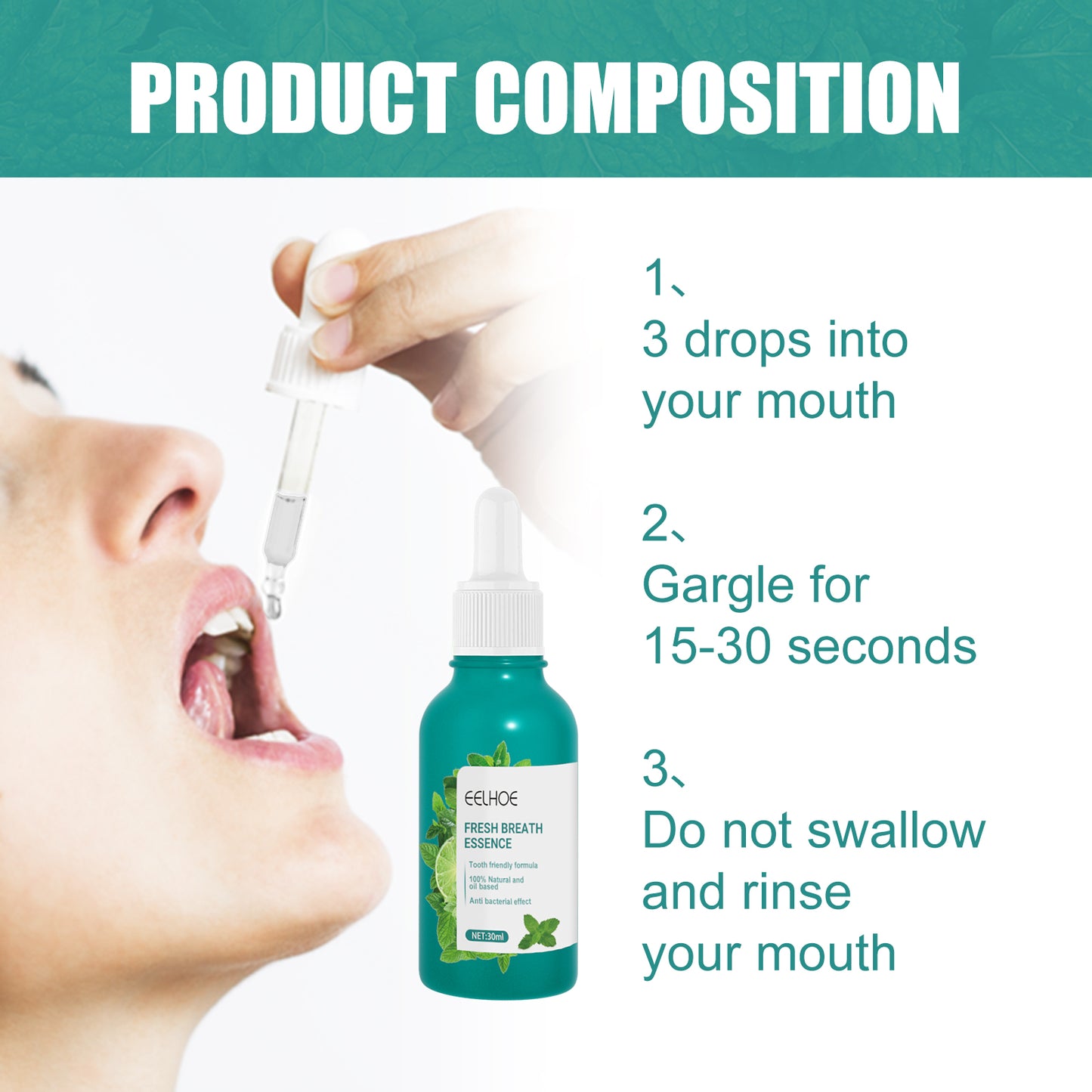 Fresh Breath Essence, Cleans Bad Breath And Leaves Fresh Breath Mint Scent Essence