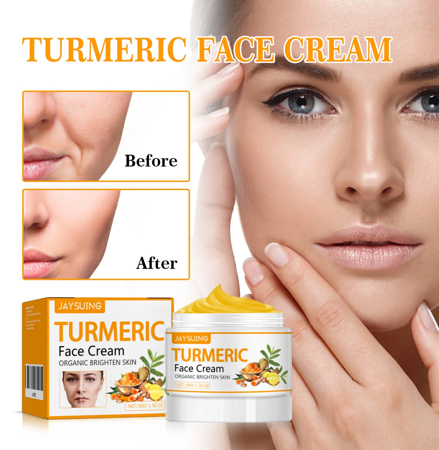 Turmeric Firming Beauty Cream, Lightens Wrinkles, Tightens Face, Brightens Skin And Prevents Aging Cream