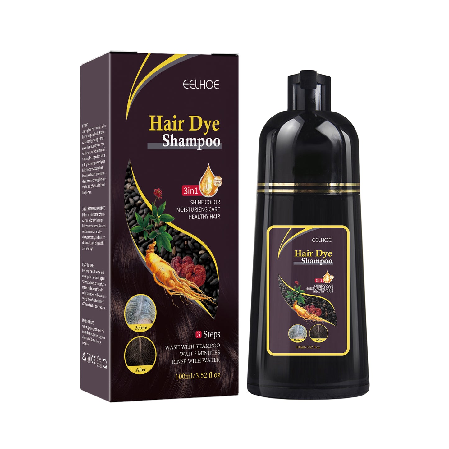Black Hair Shampoo, Multiflorum Essence Moisturizing Nourishing Cleansing Repairing Black And Smooth Hair Shampoo