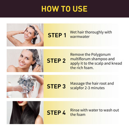 Black Hair Shampoo, Multiflorum Essence Moisturizing Nourishing Cleansing Repairing Black And Smooth Hair Shampoo