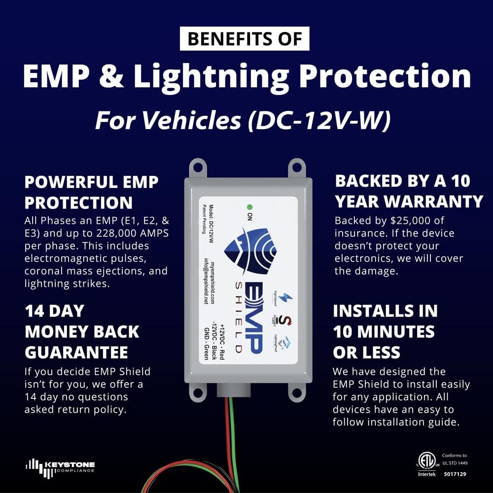 EMP Shield – Vehicle EMP Protection 12 Volt DC for Car and Truck (DC-12V-WV) Lightning, Solar Flare, and Surge Protection