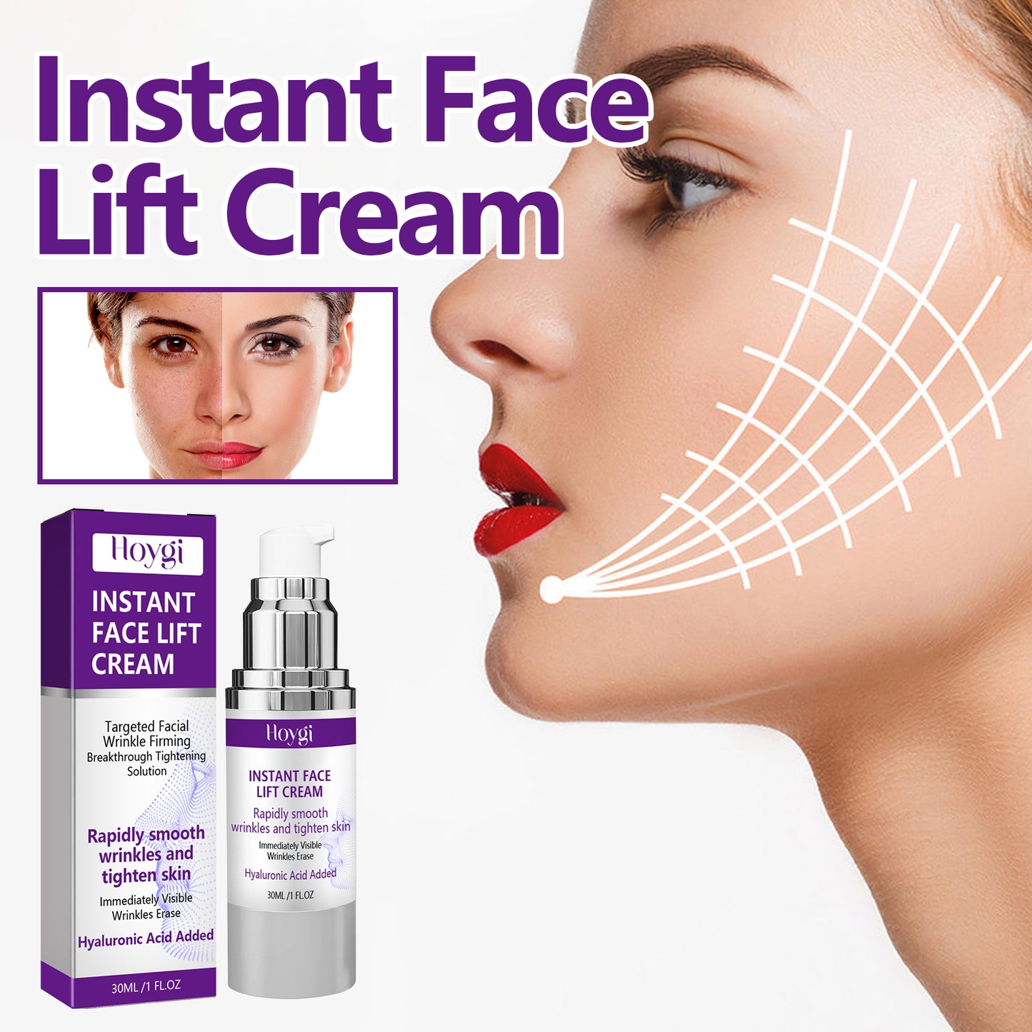 Instant Face Lift Cream, Reduce Fine Lines On The Face With Gentle Moisturizing Cream For Wrinkled Skin