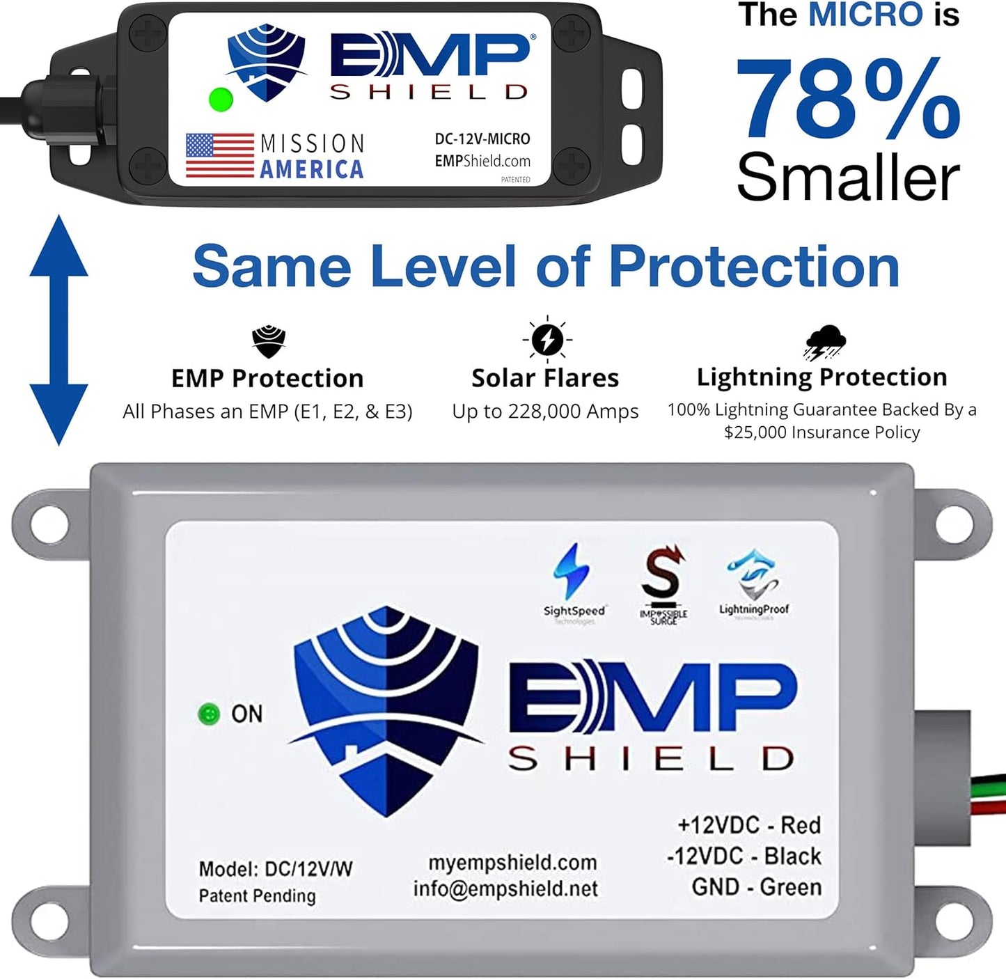 EMP Shield – Micro Vehicle EMP Protection 12 Volt DC for Car and Truck (DC-12V-Micro) Lightning, Solar Flare, and Surge Protection