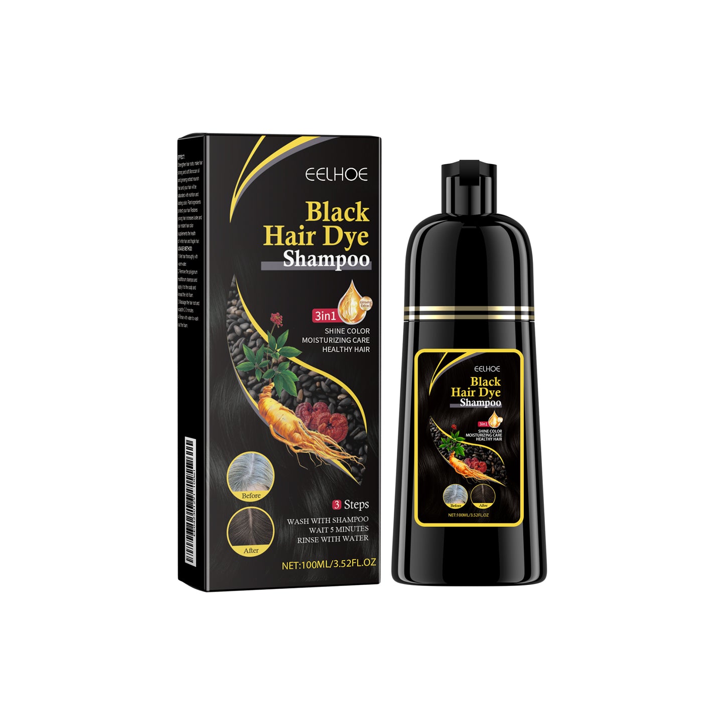 Black Hair Shampoo, Multiflorum Essence Moisturizing Nourishing Cleansing Repairing Black And Smooth Hair Shampoo