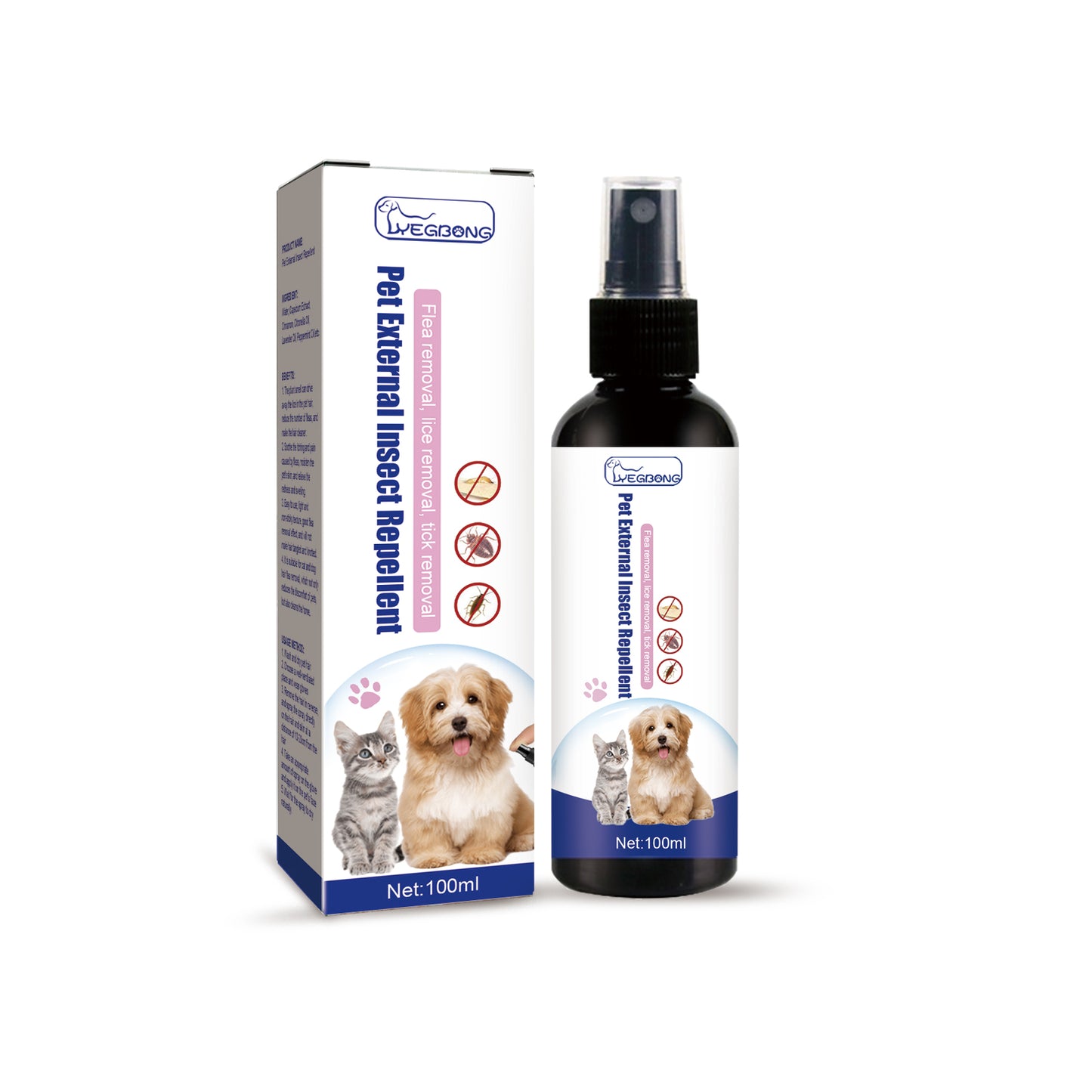 Pet Flea Spray, Cat And Dog Pet Skin Cleansing External Lice Tick Anti-Itch Spray