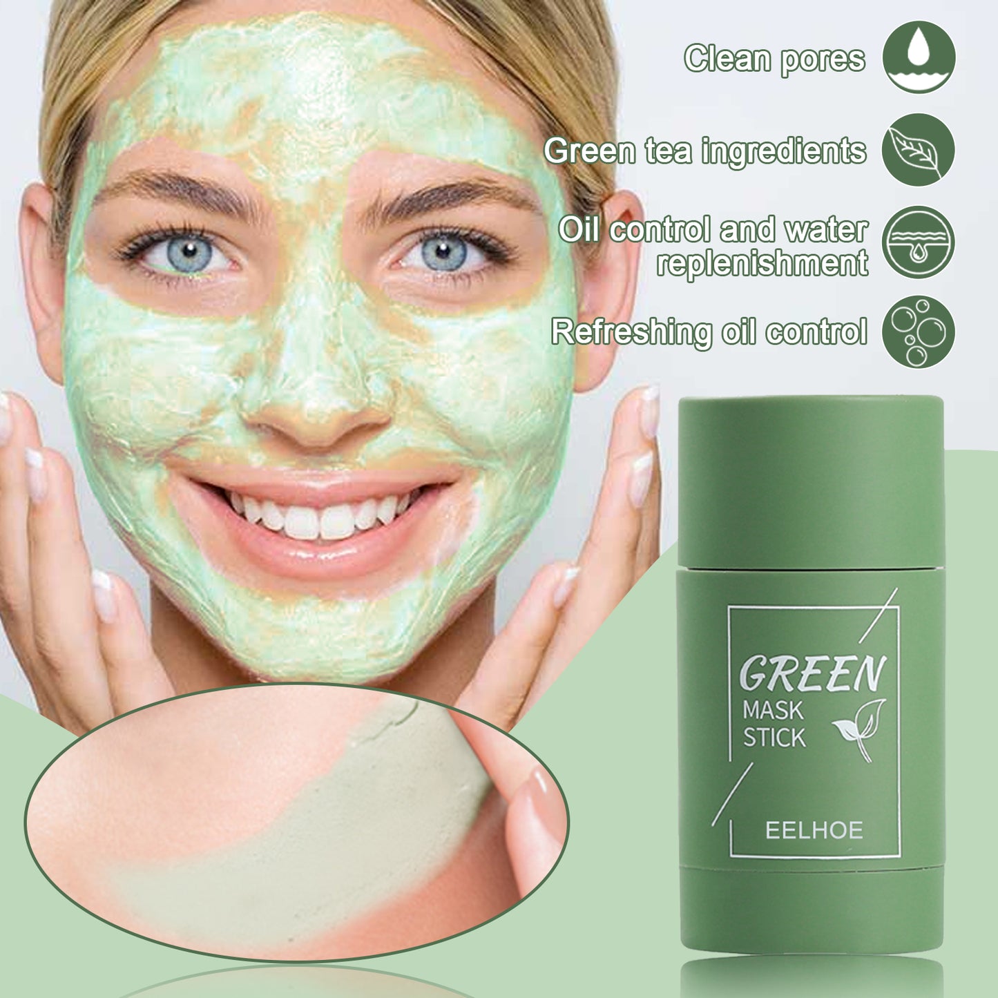 Green Tea Solid Mask, Deep Cleansing Hydrating Mask Stick Pore-Narrowing Paste Mask Stick