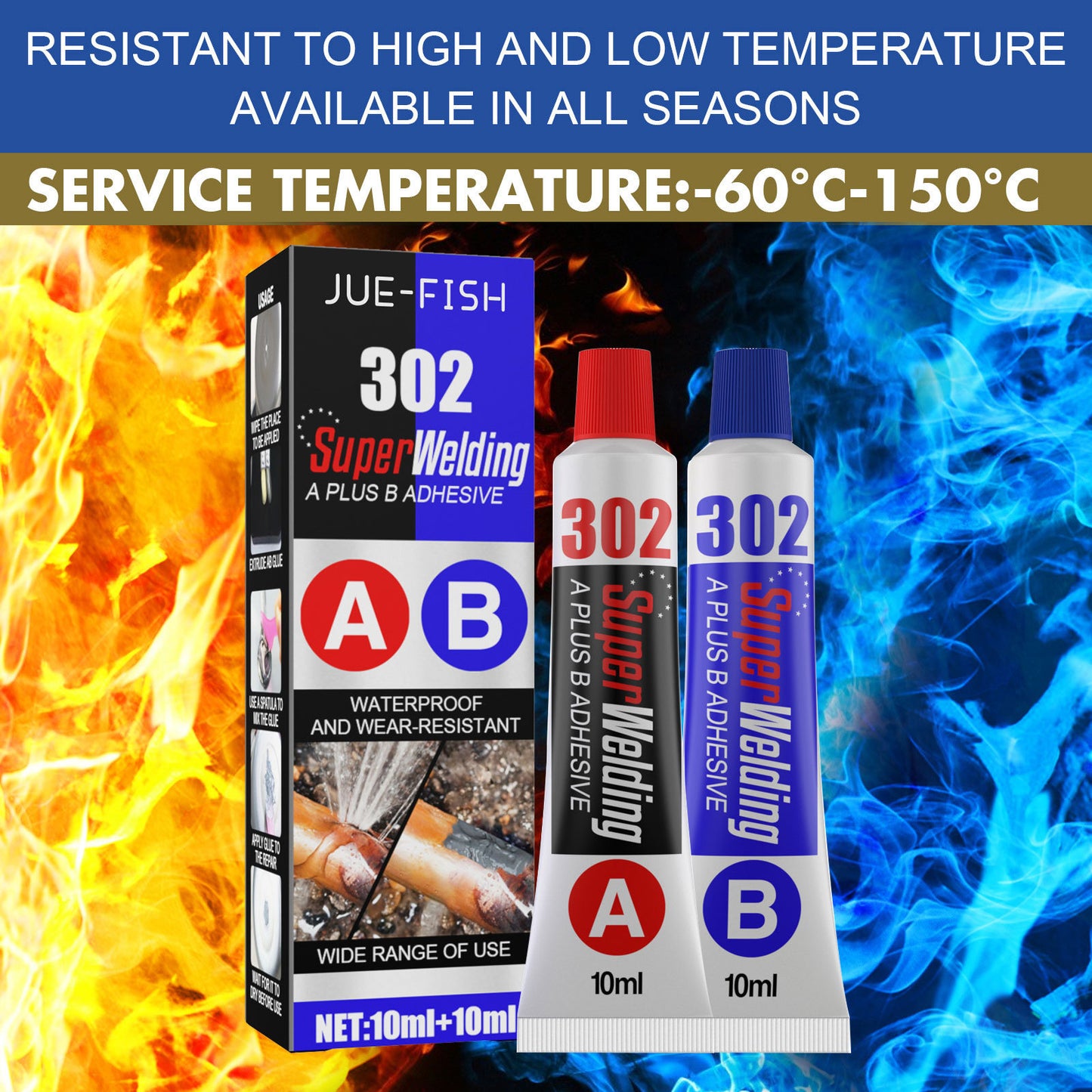 AB Casting Glue, Fast Drying Metal Tank Repair High Temperature Casting Glue