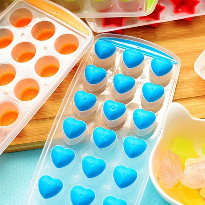 5352 Easy Push Premium POP-UP ice Tray, With Flexible Silicon Bottom and Lid, Heart Shape 18 Cube Trays