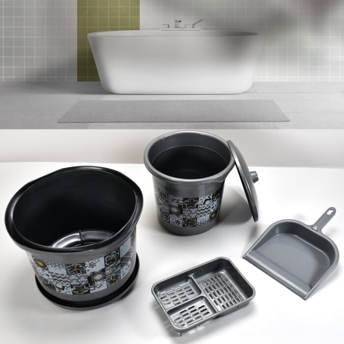 4050 Large Capacity Plastic Bathroom Set of 7Pieces (1pc Big Tub, 1pc bucket,1pc Dustbin, 1pc Mug, 1pc Soap Case, 1pc Dustpan, 1pc Stool)