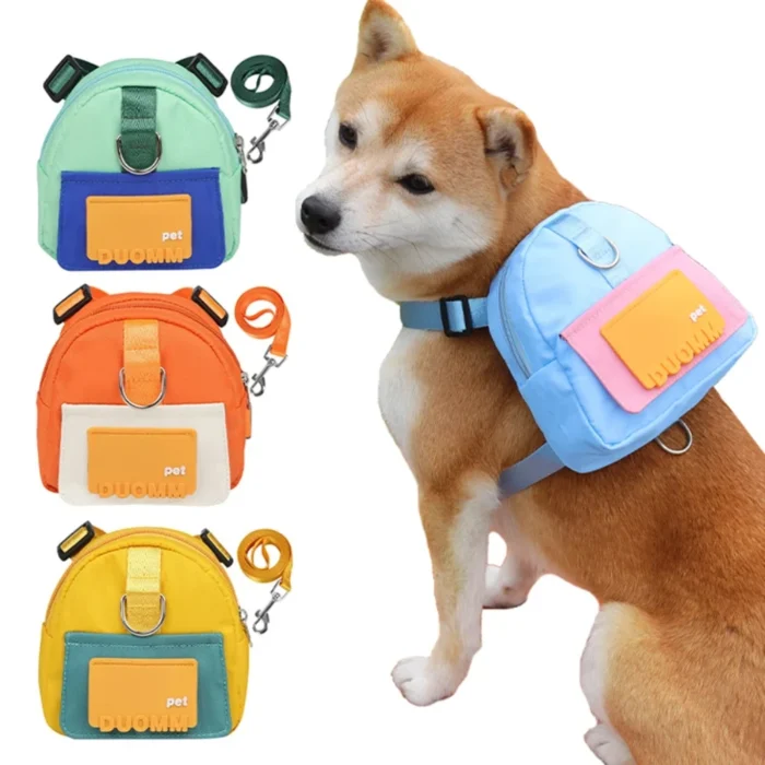 Dog Book Bag With Leash Outdoor Portable Travel Pet Self Backpack Large Capacity Multi Color Dogs Training Snack Bags 1