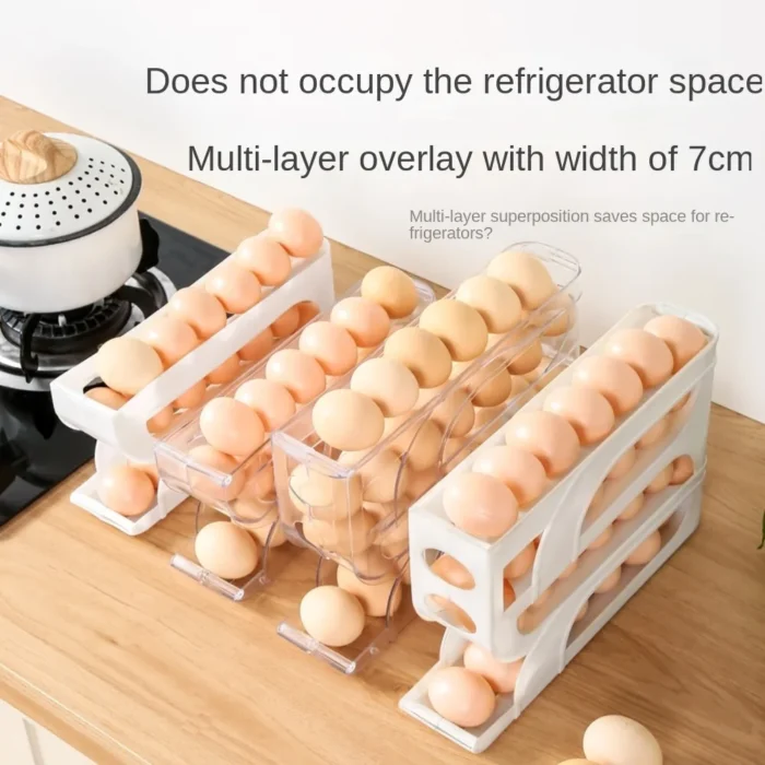 3 Layer / 4 Layer Automatic Egg Roller New Household Kitchen Dedicated Egg Roller Rack Space Saving Large Capacity Egg Organiser 4