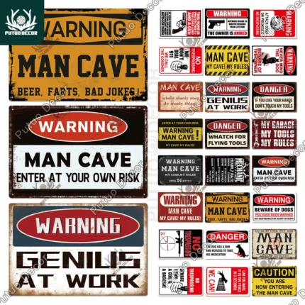 Putuo Decor Man Cave Metal Sign Vintage Tin Sign Funny Warning My Rules Caution for Bar Pub Club Man Cave Game Room Wall Decor 1