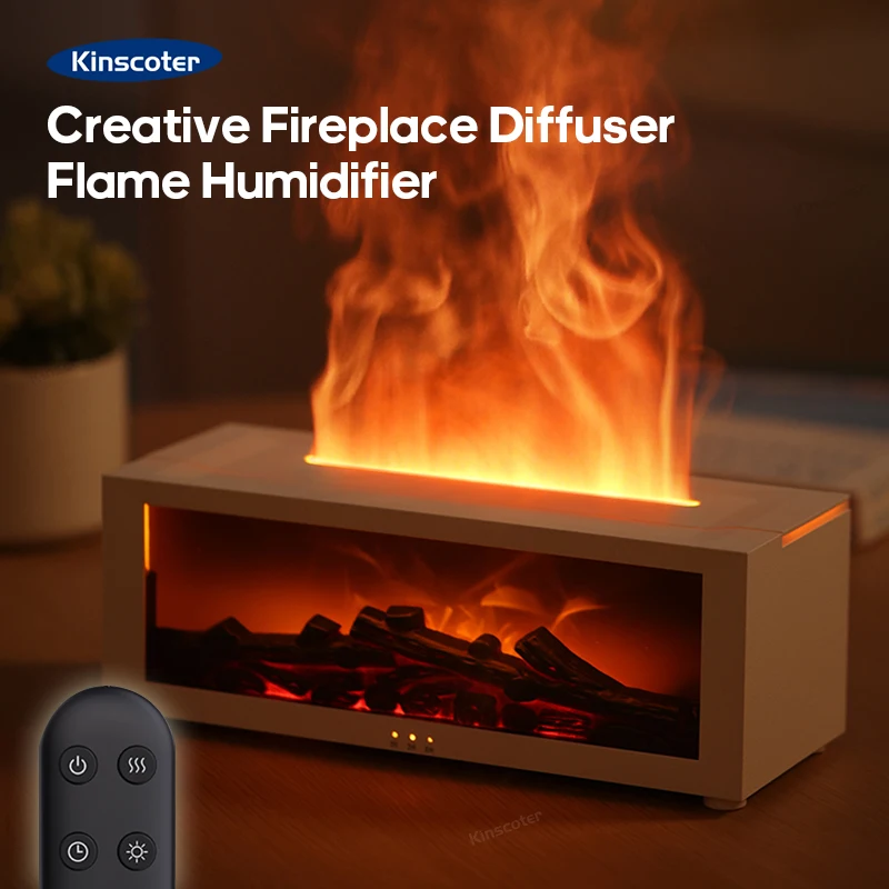 Creative Fireplace Aroma Diffuser & Air Humidifier – LED Light, Remote Control, and Waterless Auto-Off for Home & Gifts