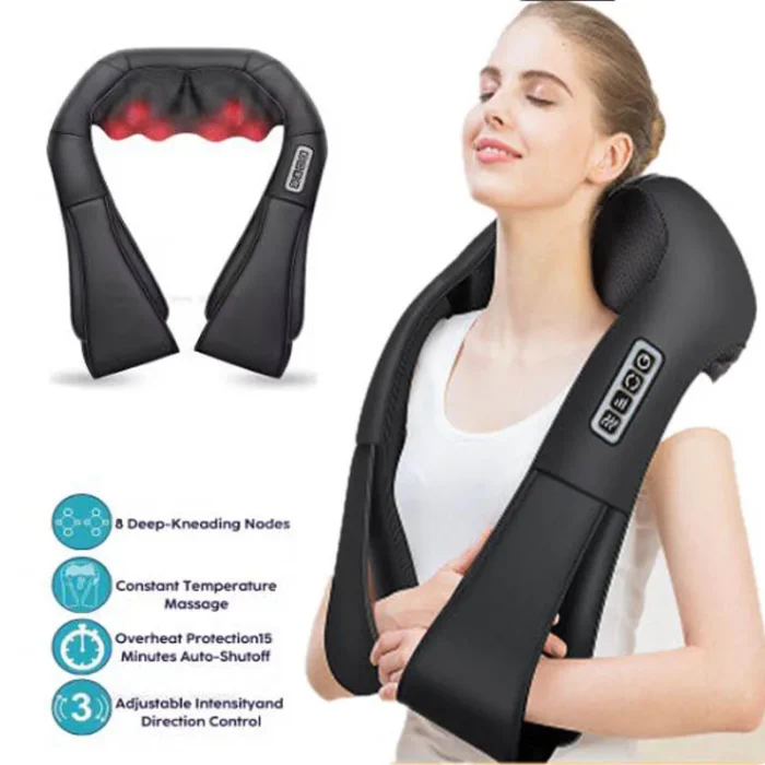 3D Kneading Neck and Shoulder Massager Shawl Belt – Infrared Heated U-Shape Shiatsu Massager for Back and Body Relaxation, Home & Car Use