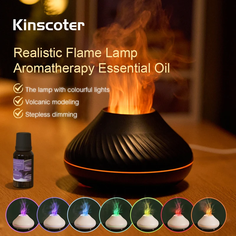 Trending Volcanic Aroma Diffuser – 130ml USB Portable Air Humidifier with Color Flame Night Light