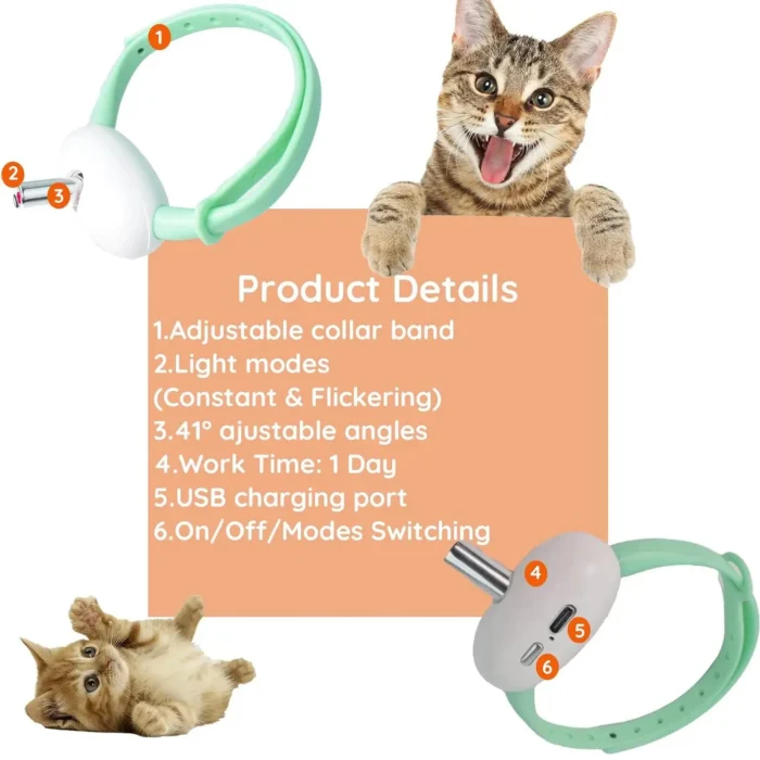 Smart LED Laser Collar for Cats – USB Rechargeable Toy with Adjustable Angle, Perfect for Interactive Play and Teasing 2