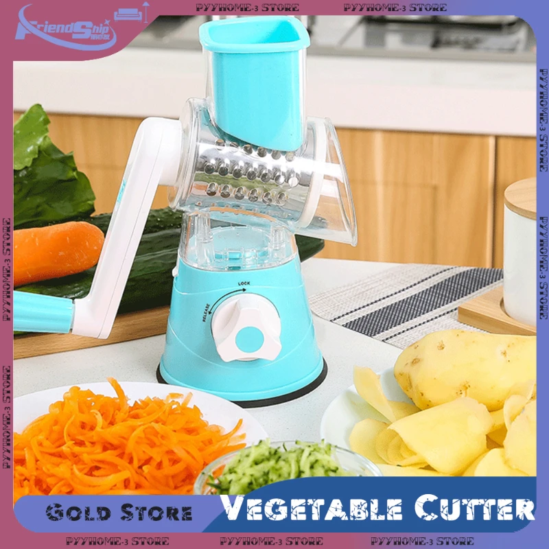 Multifunctional Hand Crank Vegetable Slicer – Drum Chopper, Potato Grater, and Cheese Grinder with Interchangeable Blades